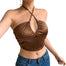 Tops Cross Halter Y2k Brown Crop Top - 200000790 Brown / S / United States Find Epic Store