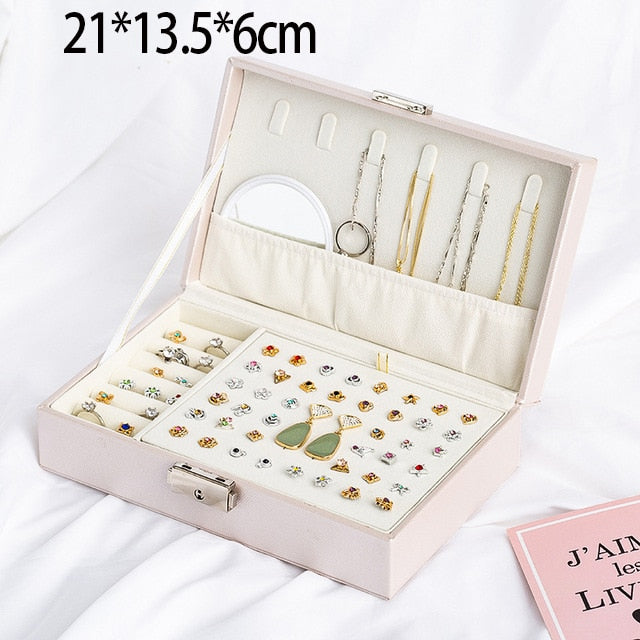 2021 New PU Leather Jewelry Storage Box Portable Double-Layer Packaging Box European-Style Multi-Function Winter Gift - 200001479 United States / White 04 Find Epic Store