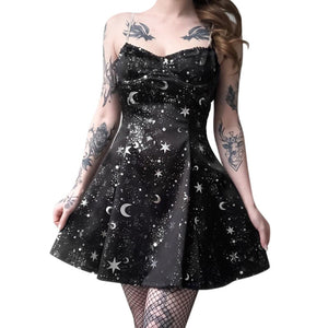 Moon Print Sleeveless Dress - 200000347 Black / S / United States Find Epic Store