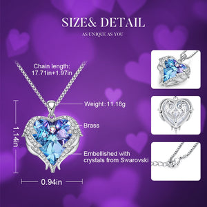 Women Silver Color Necklace Embellished with Crystals Necklace Angel Wings Heart Pendant Valentines Gift - 200000162 Find Epic Store