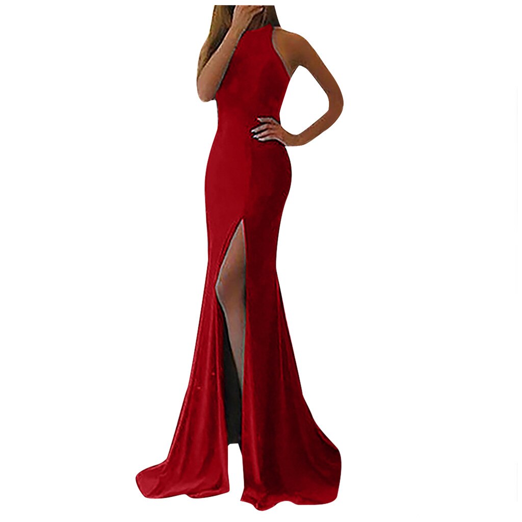 Elegant Halter Solid Slit Dress - 200000601 Red / S / United States Find Epic Store