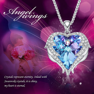 Women Silver Color Necklace Embellished with Crystals Necklace Angel Wings Heart Pendant Valentines Gift - 200000162 Find Epic Store