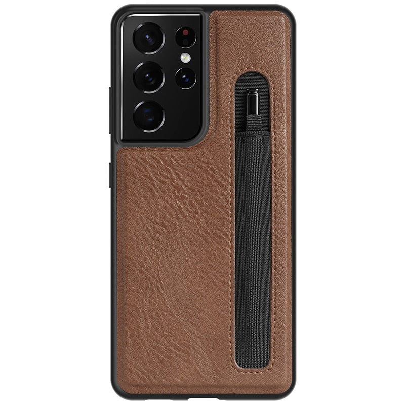 Stylus S-Pen Socket Pen Slot Case For Samsung Galaxy S21 Ultra 5G Nillkin Aoge Leather Back Cover With Pocket Holder ForS21Ultra - 380230 For Galaxy S21 Ultra / Dark Brown / United States Find Epic Store