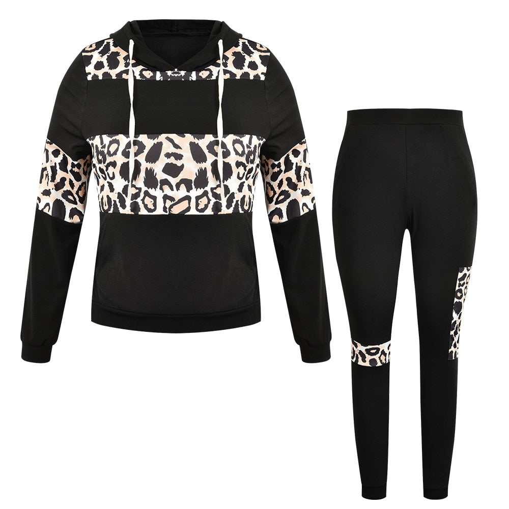 Matching Sets Plus Size Leopard Print Hoodies + Sweatpants Sexy Two Pieces Set - 201530602 Find Epic Store