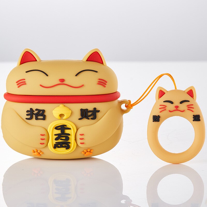 For Airpods Pro Case Cute Anime Cartoon Lucky Cat for Airpods 2 Cover Soft Rechargeable Headphone Cases Protector Silicone - 200001619 United States / Golden pro Find Epic Store
