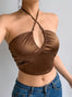 Tops Cross Halter Y2k Brown Crop Top - 200000790 Find Epic Store