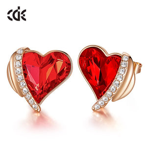 Red Heart Crystal Earrings Angel Wings - 200000171 Red Gold / United States Find Epic Store