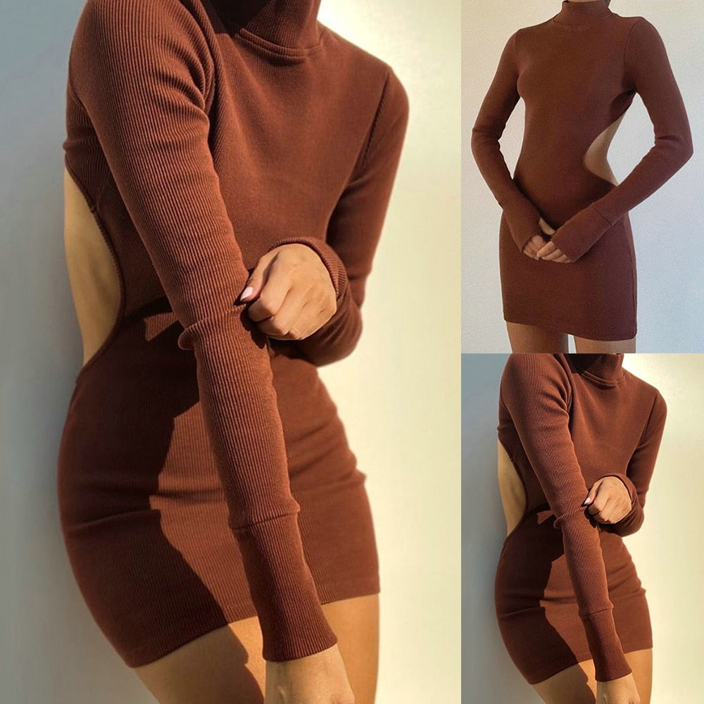 Turtleneck knitted Backless Dress - 200000347 Find Epic Store