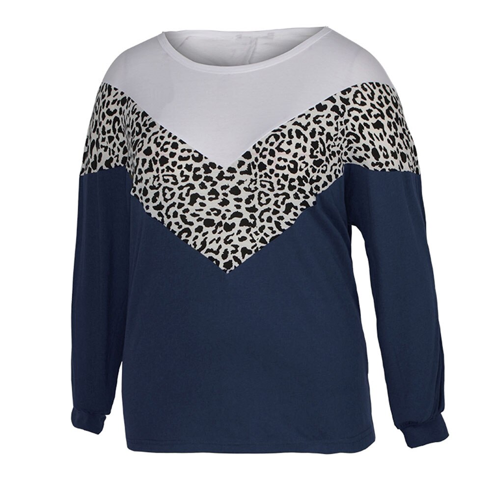 4XL Leopard Printed Plus Size Long Sleeve T-Shirt - 200000791 Navy Blue / XL / United States Find Epic Store