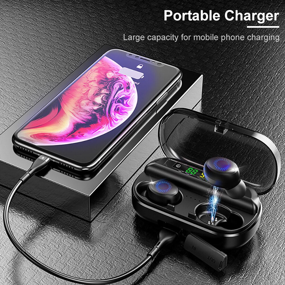 Portable Wireless Earphones Bluetooth 5.0 TWS Earbuds with LED Display 8D Stereo Sport Waterproof Earphones For IOS Android - 63705 Find Epic Store