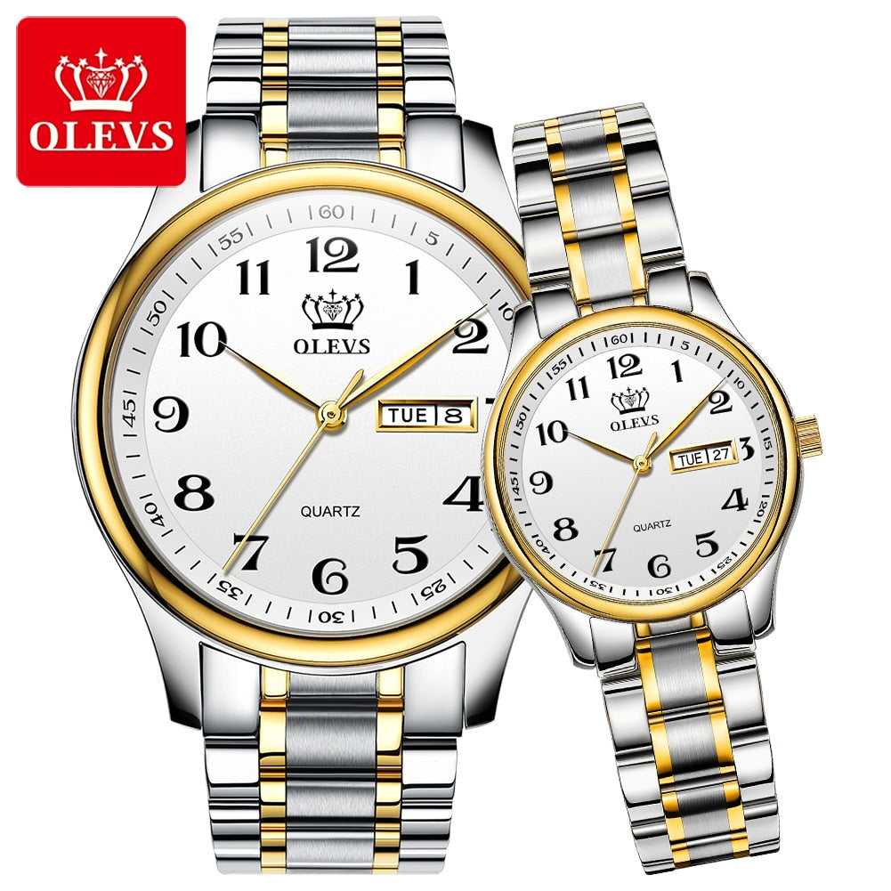 OLEVS Lovers Couple Luxury Quartz Wrist Watches - 200362143 gold white watch / United States Find Epic Store