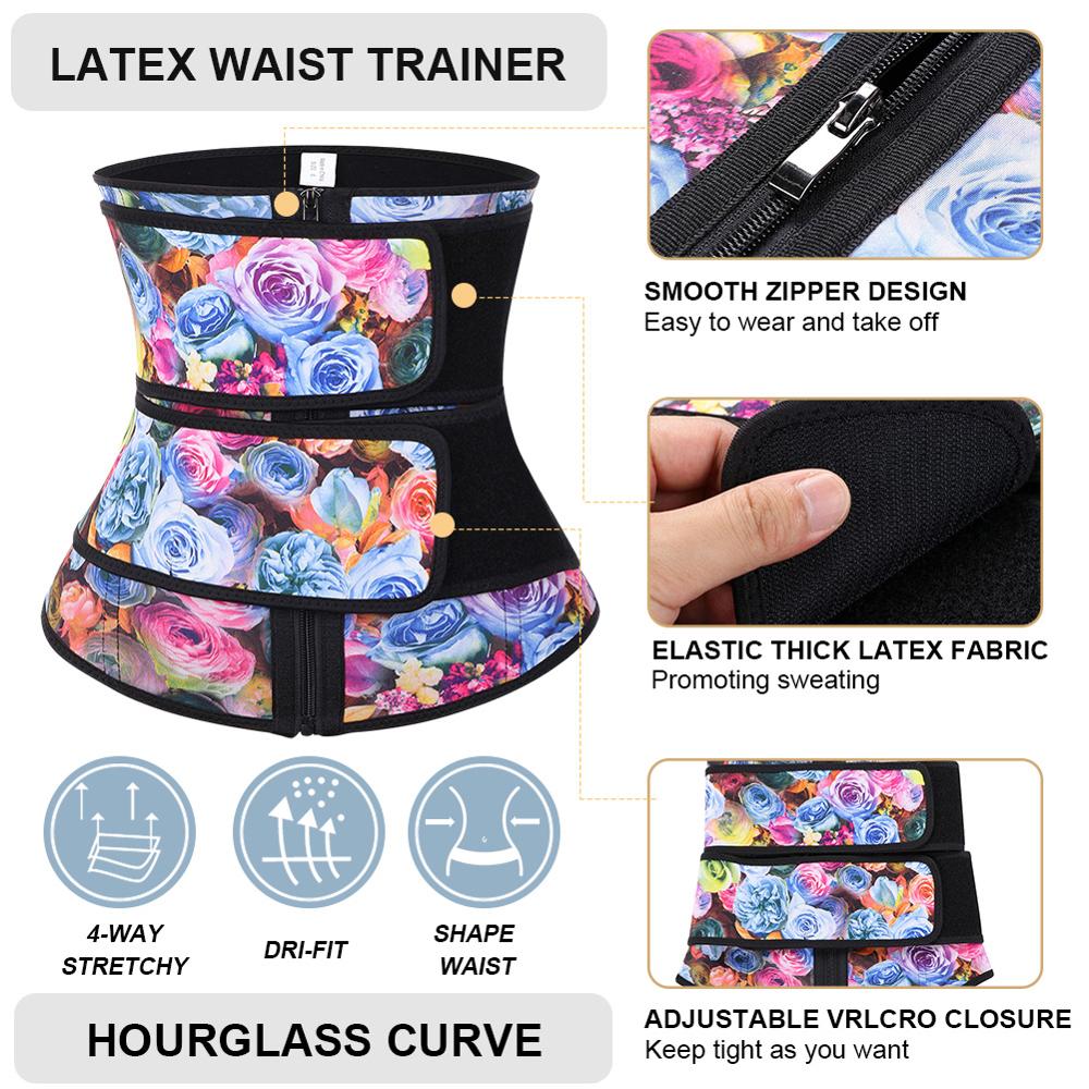 Waist Trainer Cincher Zipper Rose Printing Tummy Control Belt Loss Weight Latex Body Shaper Corset Underbust Slimming Briefs - 31205 Find Epic Store