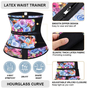 Waist Trainer Cincher Zipper Rose Printing Tummy Control Belt Loss Weight Latex Body Shaper Corset Underbust Slimming Briefs - 31205 Find Epic Store