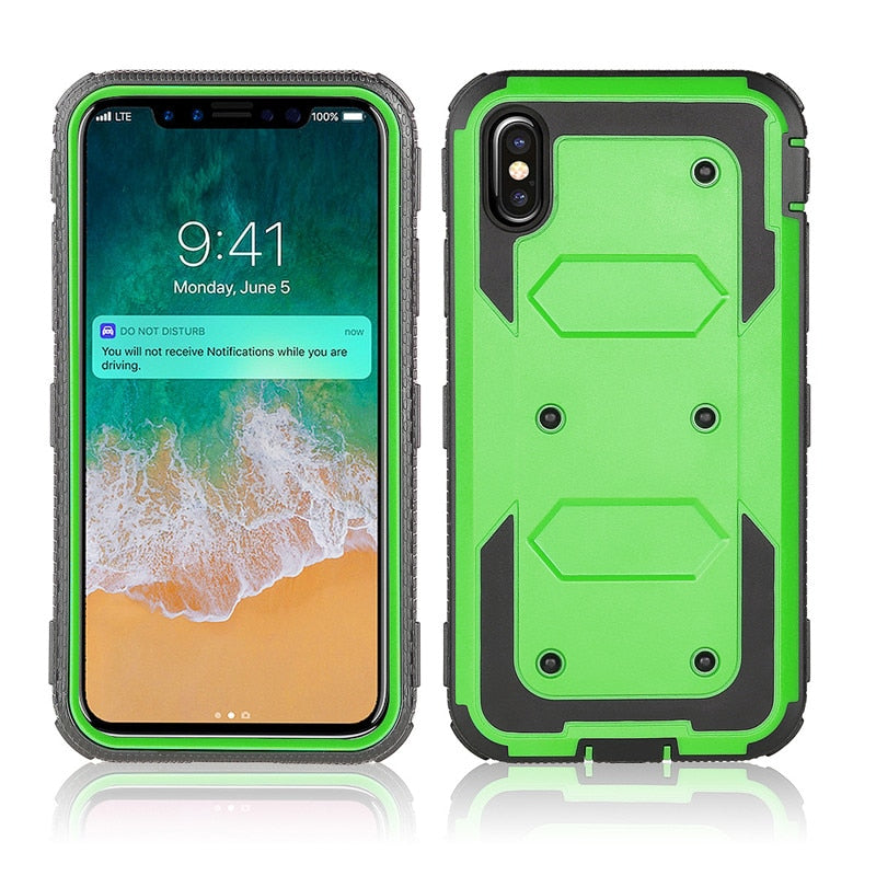 Heavy Duty Holster Belt Clip Shockproof Phone Case For iPhone 11 Pro Max XR X XS Max 360 Full Protective Screen Protector Cover - 380230 For iPhone X / Green--No Belt Clip / United States Find Epic Store