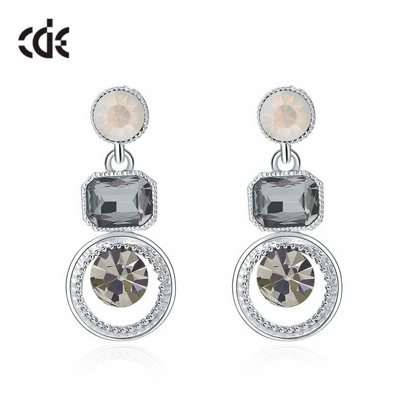 New Fashion Crystal Drop Earrings Circle Long Dangle Earrings - 200000168 Silver / United States Find Epic Store