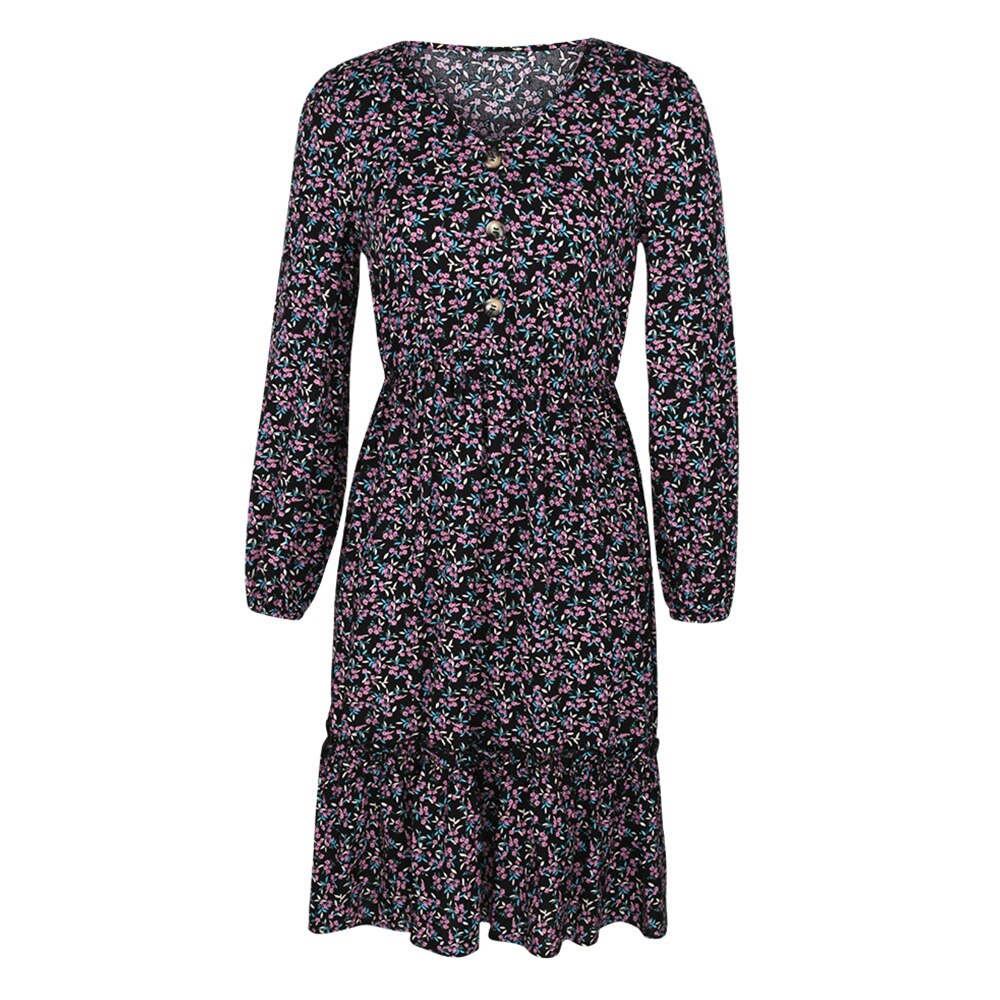 Buttons Floral Dress - 200000347 Black / S / United States Find Epic Store