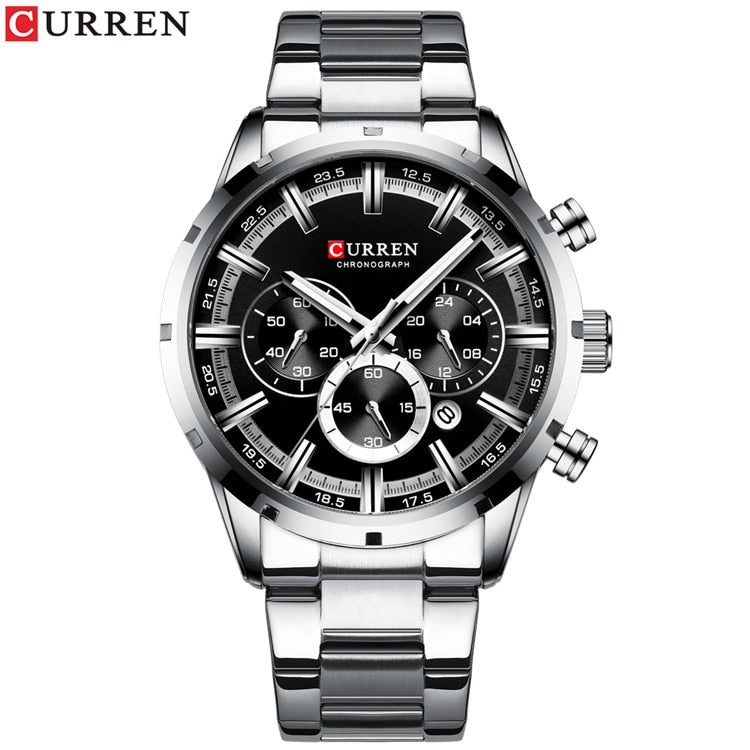 Watch Blue Dial Stainless Steel Band Date Mens Business Male Watches Waterproof Luxuries Men Wrist Watches for Men - 0 Silver black Find Epic Store