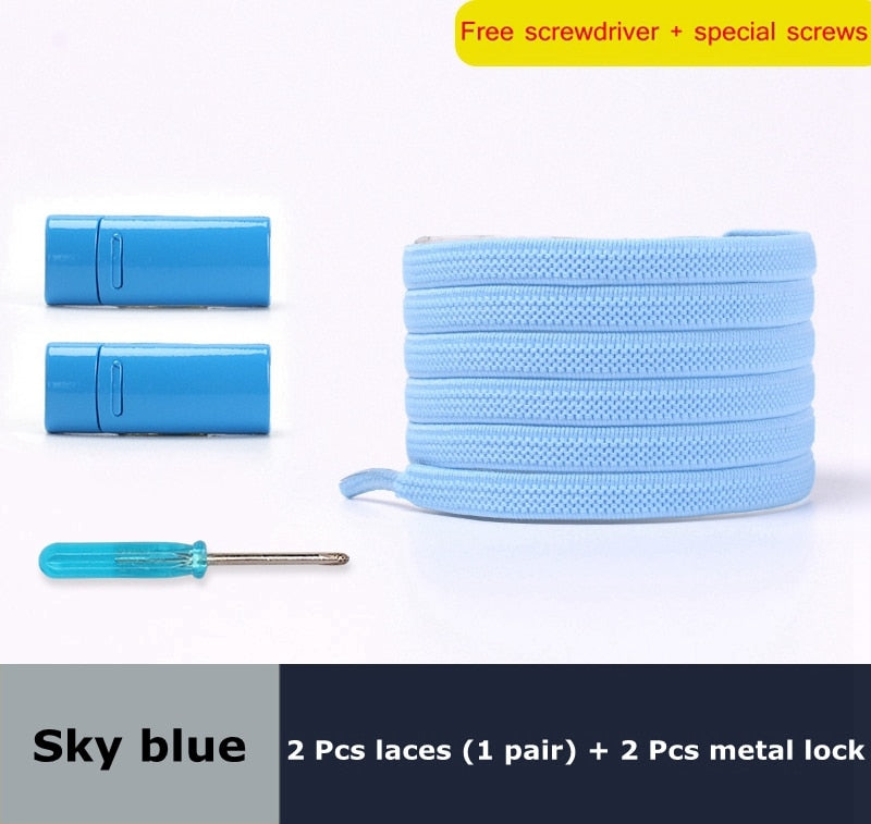 Magnetic Lock Elastic Shoelaces Flat Of Sneakers No tie Shoe Laces Metal locking Easy to put on and take off Lazy Shoelace - 3221015 Sky Blue / United States / 100cm Find Epic Store