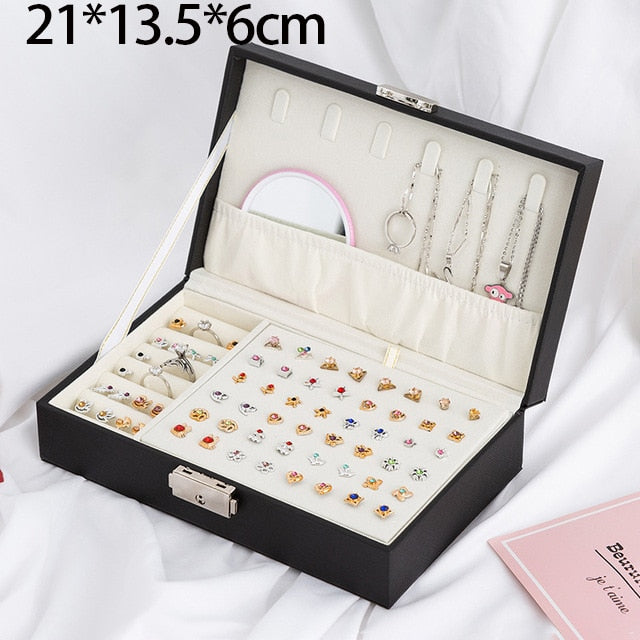 2021 New PU Leather Jewelry Storage Box Portable Double-Layer Packaging Box European-Style Multi-Function Winter Gift - 200001479 United States / Black 04 Find Epic Store