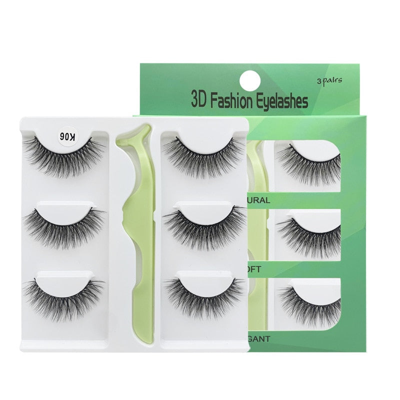 3 pairs of false eyelashes + eyelash tools 3D false eyelashes makeup eyelashes soft artificial fiber eyelashes eyelash gift box - 200001197 Find Epic Store