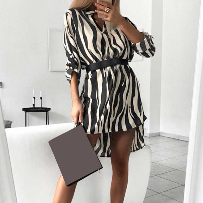 Striped Print V-neck Turn-down Collar Dress - 200000347 A2 / M / United States Find Epic Store