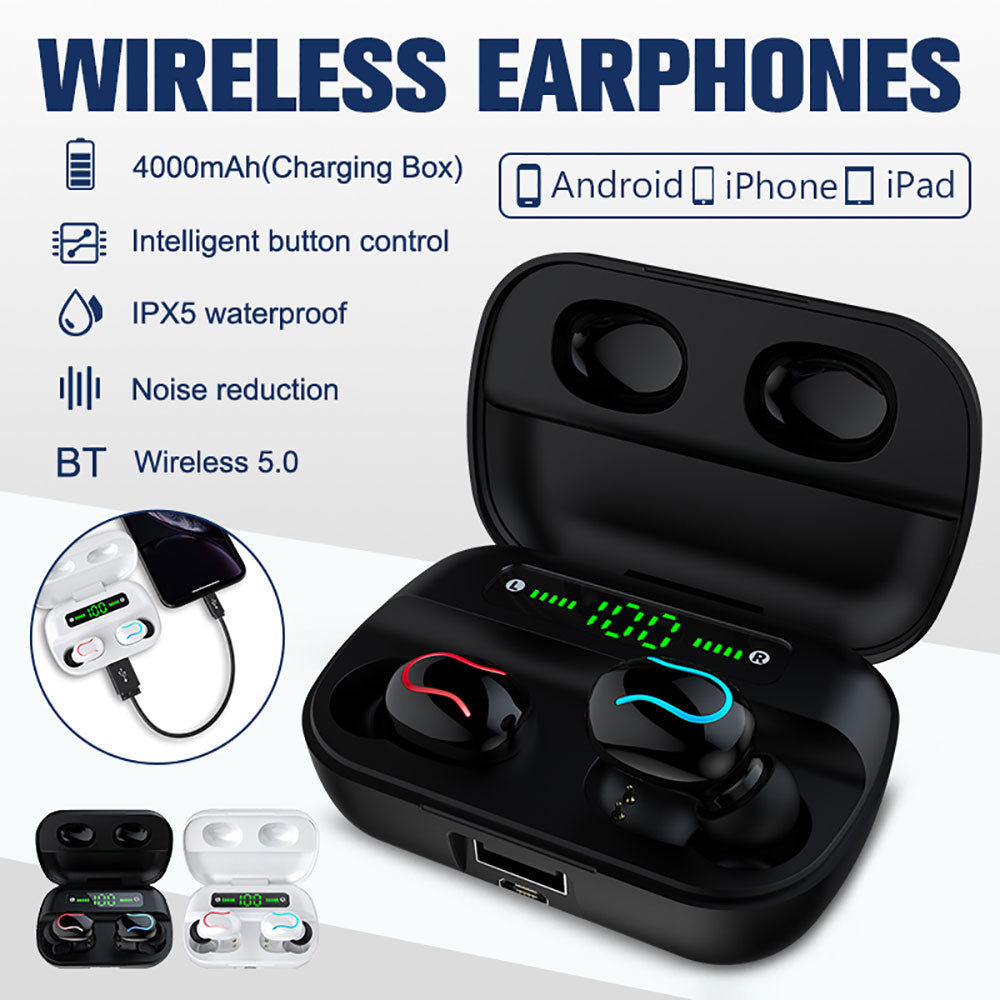 Classic Bluetooth 5.0 Wireless Earphones LED Display Waterproof IPX5 Noise Cancelling Bluetooth Earbud with 4000mAh Charging Box - 63705 Find Epic Store