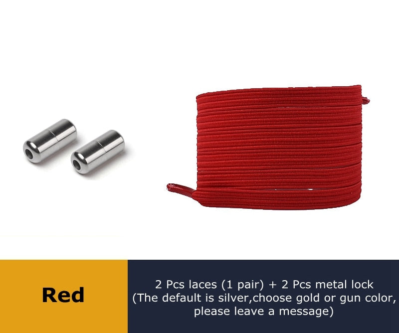 Lock Flat Elastic Shoelaces Types of Shoes Accessories Lazy Laces Safety Sneakers No Tie Shoelace Round Metal Suitable for All - 3221015 Red / United States / 100cm Find Epic Store