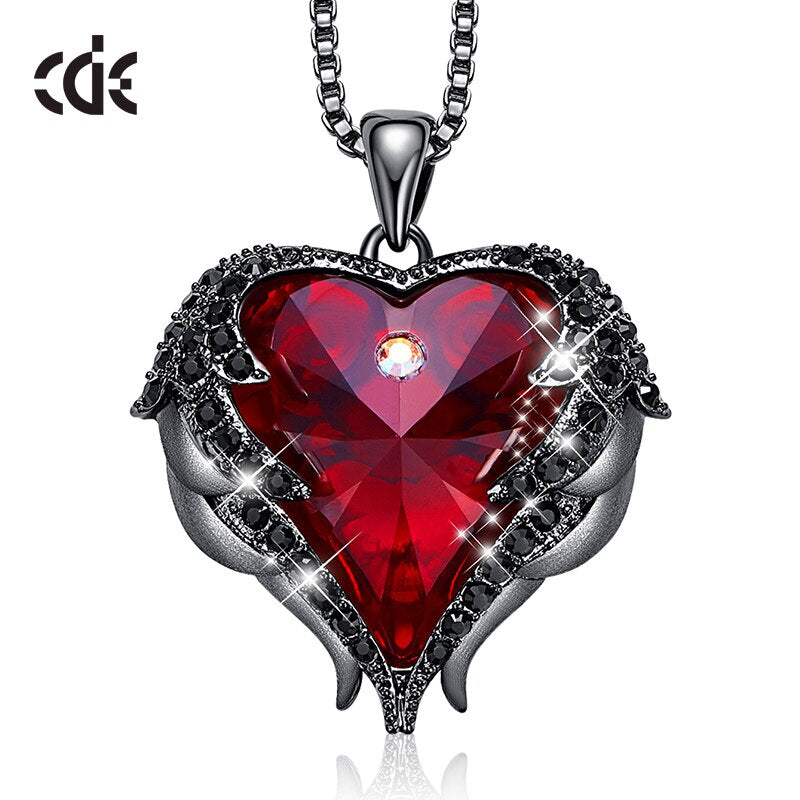 Original Design Angel Wings Embellished with Crystals from Swarovski Heart Shape Pendant Necklace Jewelry Valentine's Gift - 200000162 Red Black / United States / 40cm Find Epic Store
