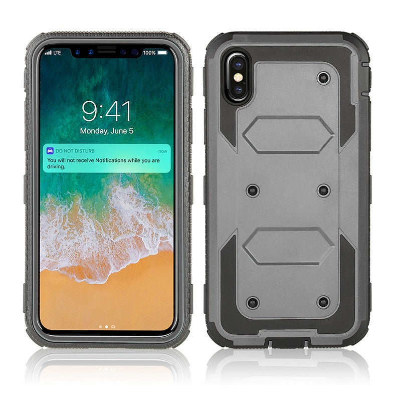 Heavy Duty Holster Belt Clip Shockproof Phone Case For iPhone 11 Pro Max XR X XS Max 360 Full Protective Screen Protector Cover - 380230 For iPhone X / Gray--No Belt Clip / United States Find Epic Store