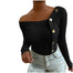 Fashion Women One Shoulder Splicing Buttons Long Sleeve Sweater - 200000373 Find Epic Store