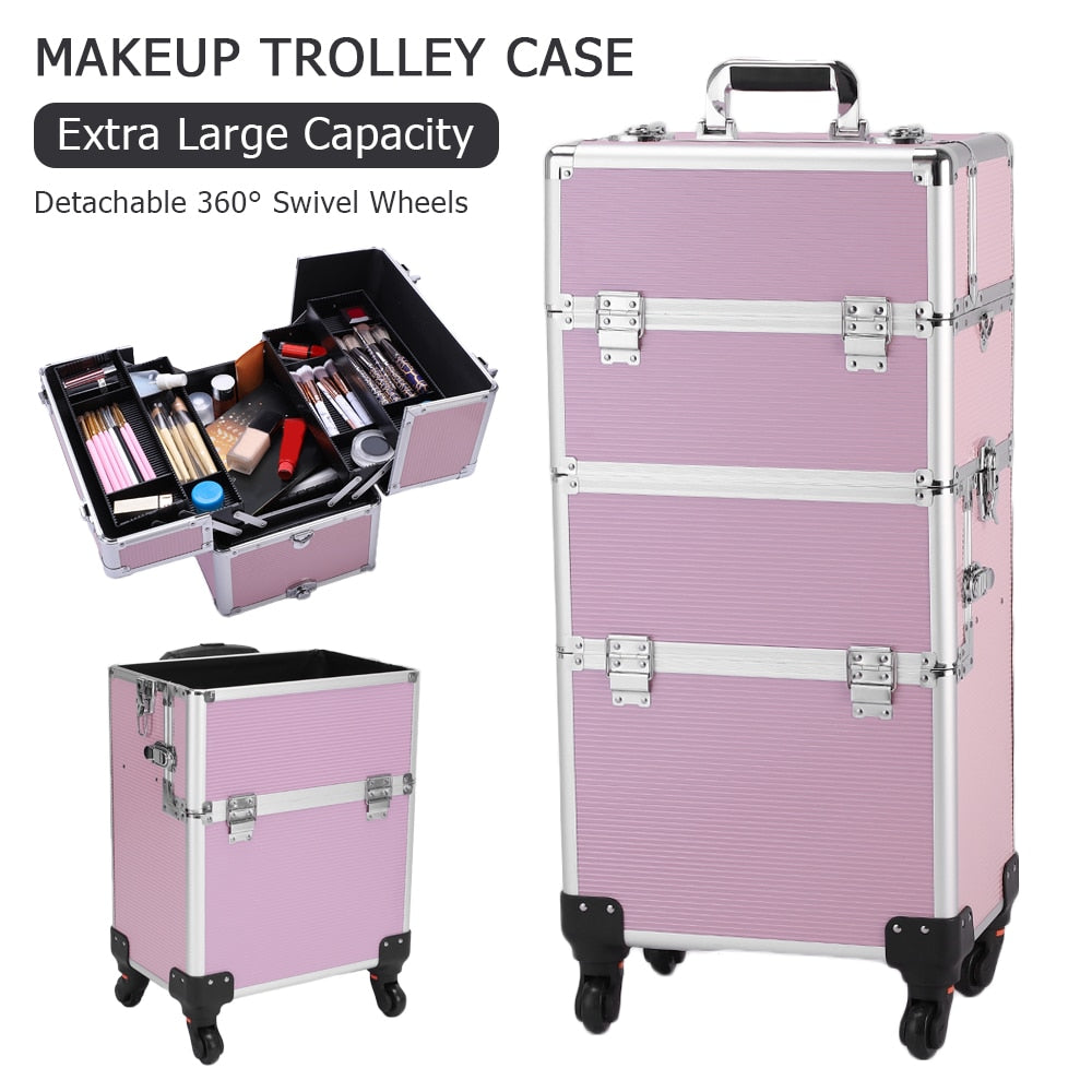 3 In 1 Pink Metal Aluminum Cosmetic Makeup Case - 380420 Find Epic Store