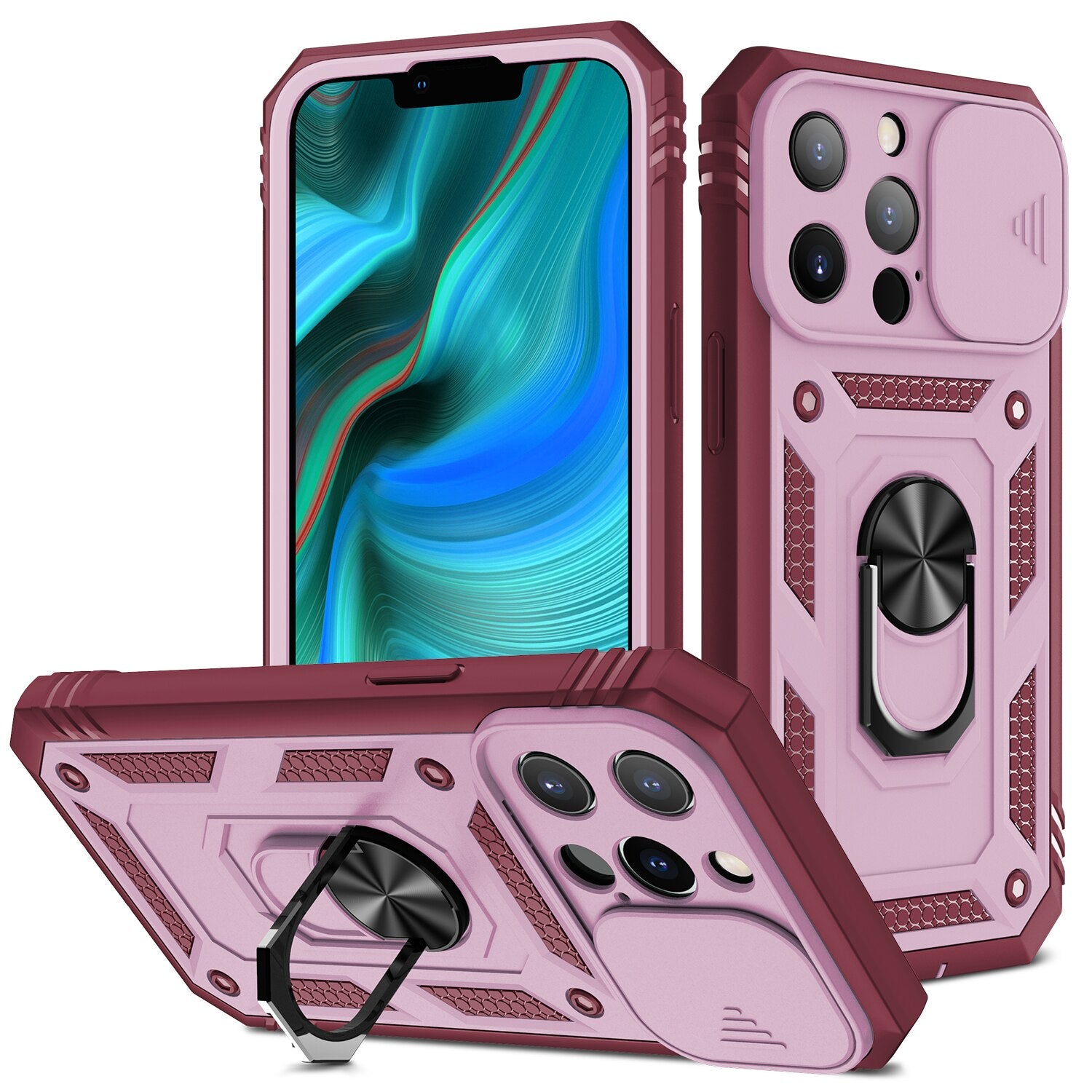 Case for iPhone 13 Pro Max 13 Pro Case with Magnetic Ring Kickstand and Camera Cover, Military Grade Shockproof Protective Case - 0 for iPhone 13 ProMax / Pink Red / United States Find Epic Store