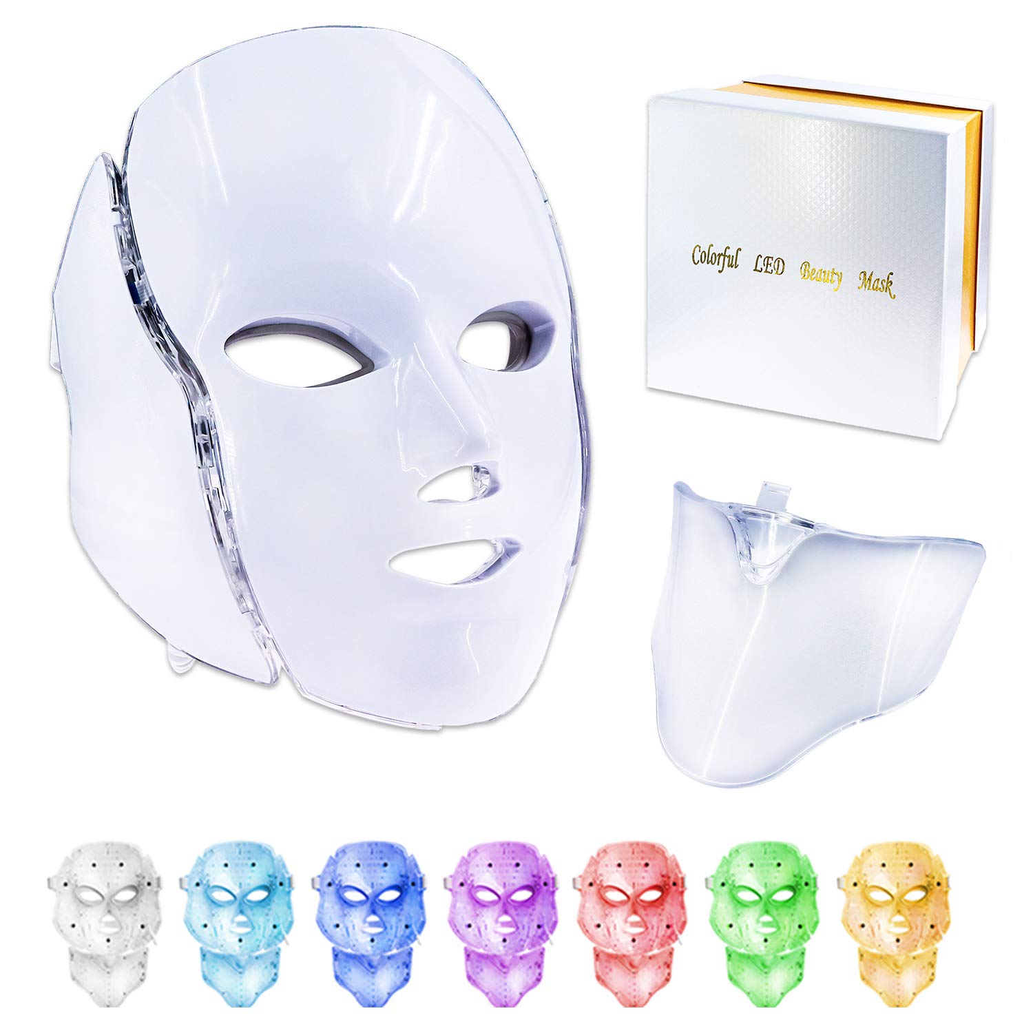 7 Colors Light LED Facial Mask With Neck Skin Rejuvenation Face Care Treatment Beauty Anti Acne Therapy Whitening Skin Machine - 200190144 Find Epic Store