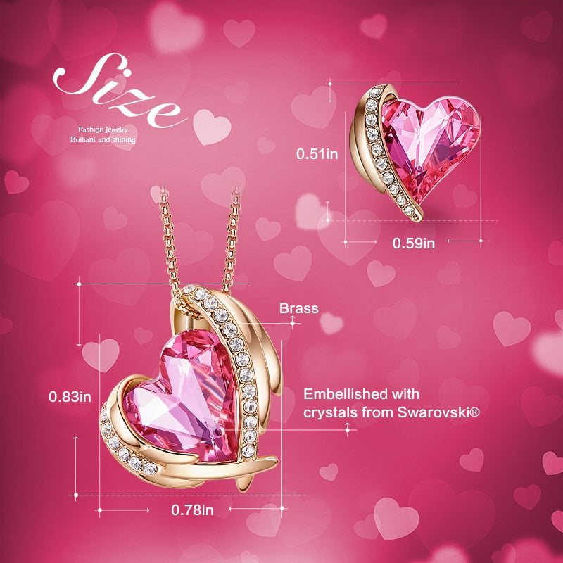 Women Gold Jewelry Set Embellished with Crystals Pink Heart Necklace Earrings Sets Valentine's Day Gift - 100007324 Find Epic Store