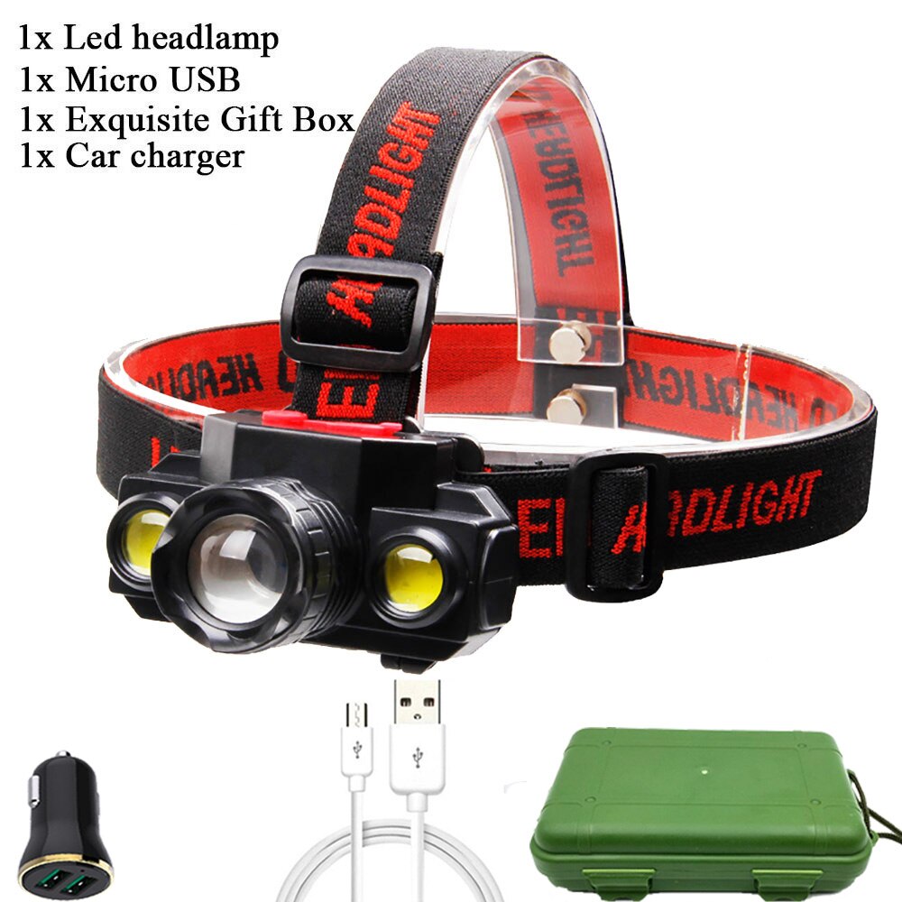 ZK20 Portable T6 COB Headlamps 4 Modes 18650 Head Flashlight USB Rechargeable Handband Lights Zoomable Mini Fishing Headlights - 39050301 Option G / No Battery / United States Find Epic Store