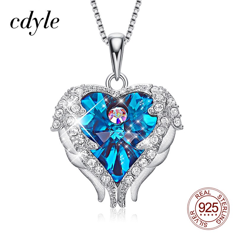 925 Sterling Silver Jewelry Fashion Four Colors Crystal Heart Angel Wing Pendant - 200001699 Find Epic Store