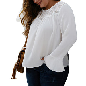 4XL Plus Size Lace Patchwork Chiffon Butterfly Sleeve Shirt - 200000346 Find Epic Store