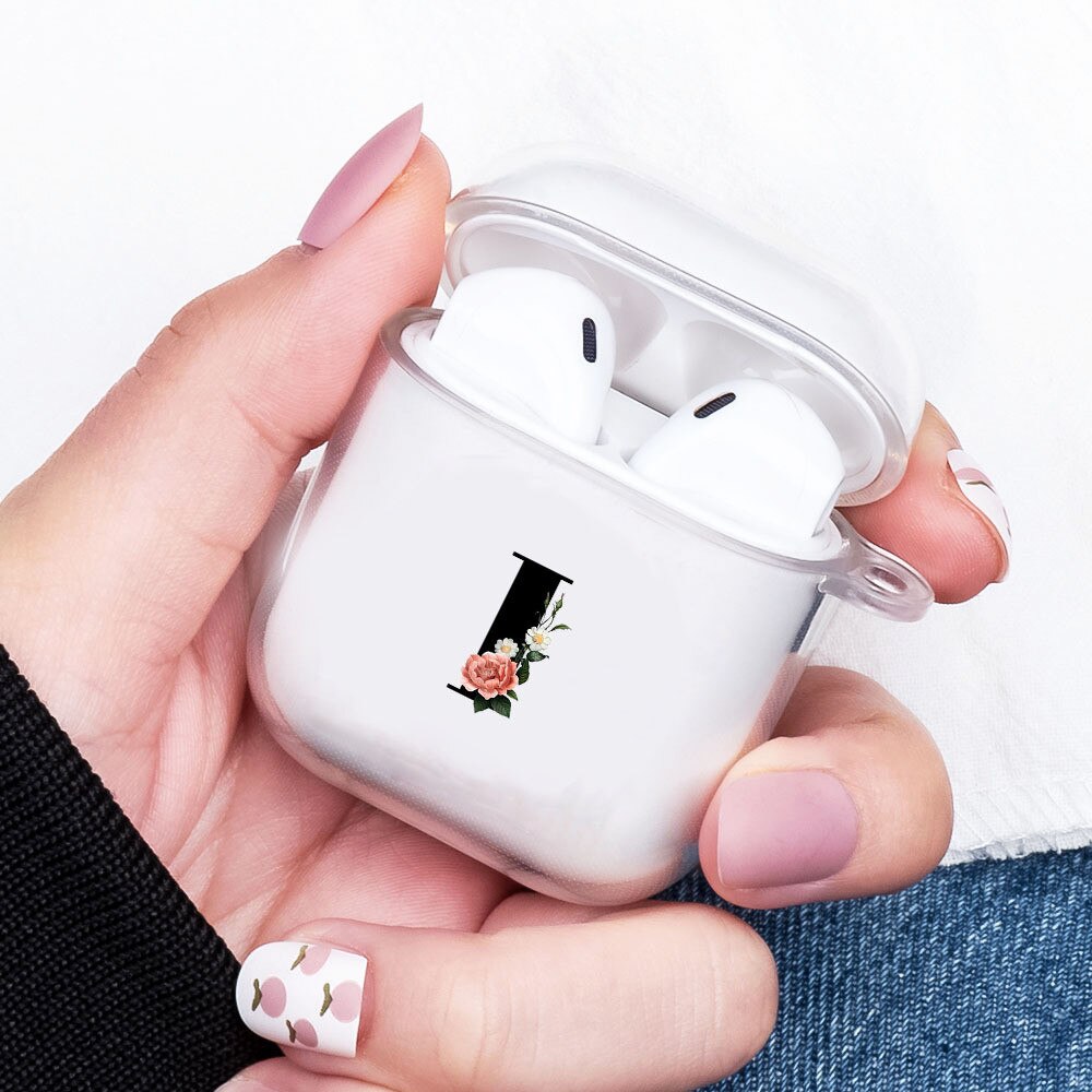 Art Floral Initial Letter Cover for Apple Airpods 2 1 Case Transparent Airpods Earphone Protector Case for airpods 2 transparent - 200001619 United States / I Find Epic Store