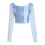 E-girl Sweet Patchwork Tie Dye Ribbed T-shirt - 200000791 Blue / S / United States Find Epic Store