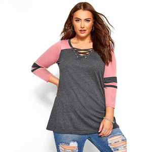 5XL V Neck Plus Size Patchwork Casual T-shirt - 200000791 Find Epic Store