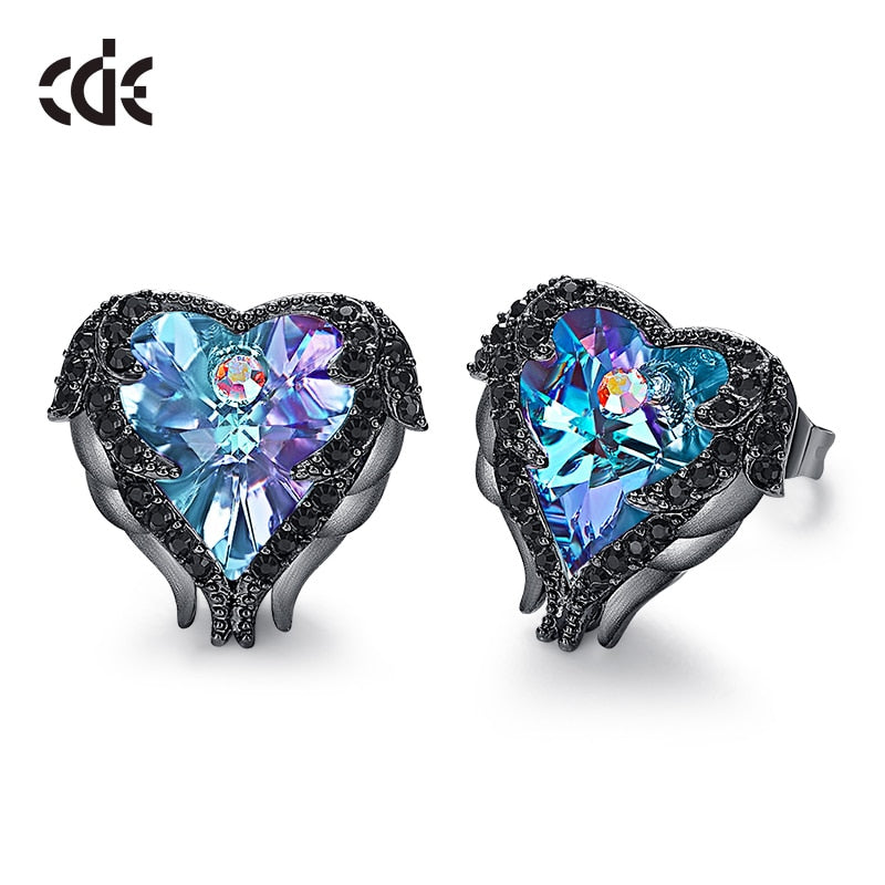 Punk Jewelry Heart Stud Earrings with Crystals Gun Black Plated Earrings - 200000171 Purple Black / United States Find Epic Store