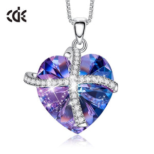 Fashion Jewelry Purple Crystal Heart Pendant Necklace with CZ Cross Women Love Gifts Collier ras du cou - 200000162 Purple / United States / 40cm Find Epic Store