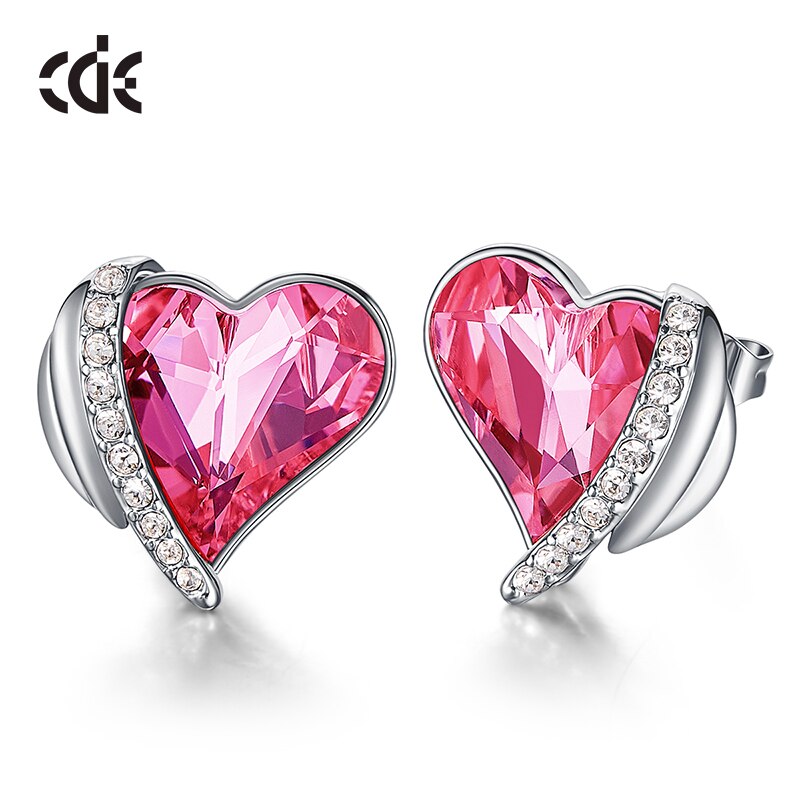 Luxury Noble Pink Crystals Stud Earrings for Women Heart Angel Wings Earrings Wedding Party Jewelry Gift - 200000171 Find Epic Store