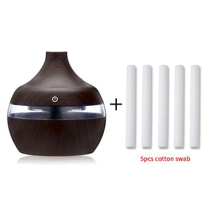 saengQ Electric Humidifier Essential Aroma Oil Diffuser Ultrasonic Wood Grain Air Humidifier USB Mini Mist Maker LED Light For - Dark wood grain-5 Find Epic Store