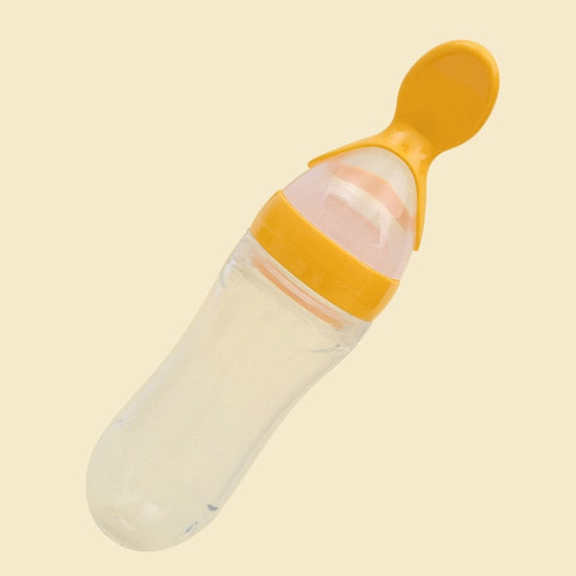90ML Lovely Safety Infant Baby Silicone Feeding With Spoon Feeder - Yellow Find Epic Store