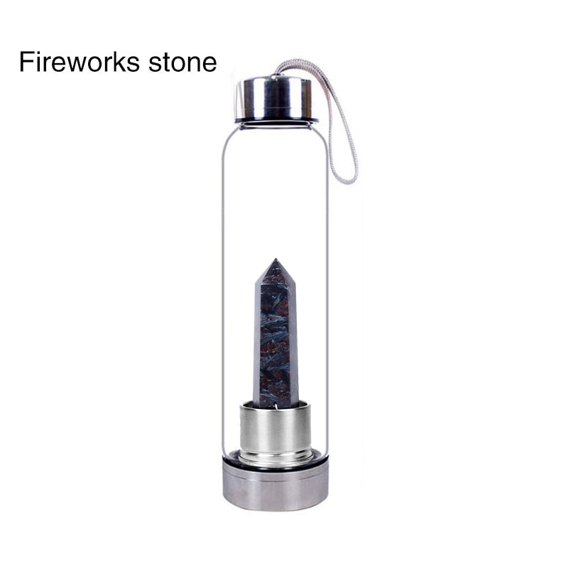 Natural Quartz Gemstone Glass Water Bottle - fireworks Find Epic Store