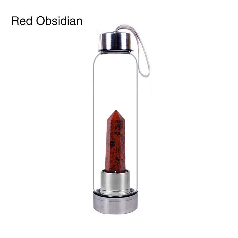 Natural Quartz Gemstone Glass Water Bottle - red obsidian Find Epic Store