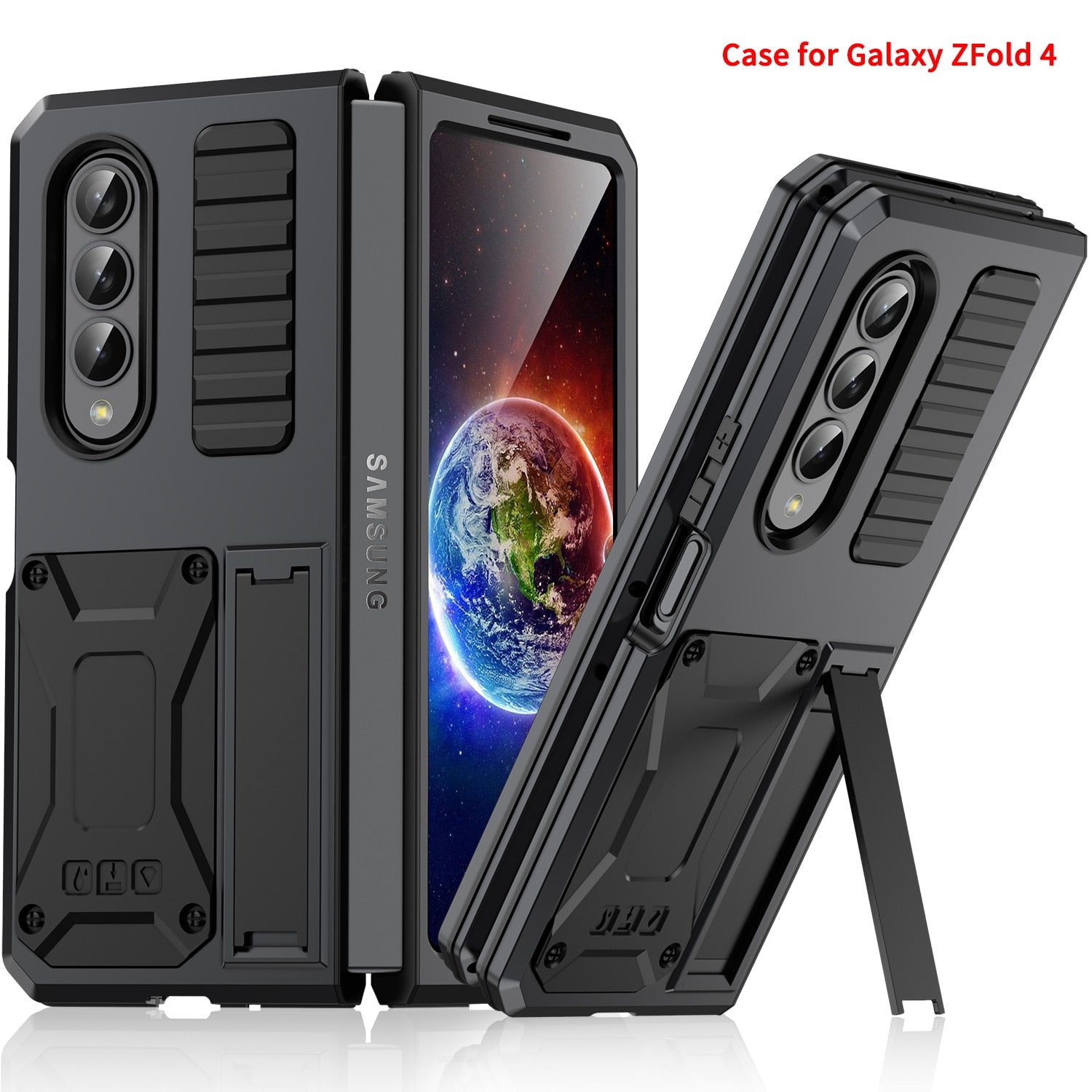 With Bracket+ Full Protective For Samsung Galaxy Z Fold 4 5G 2022 Case Kickstand Dual Layer Protective Shockproof for Z Fold4 - 0 for Samsung Z Fold 4 / Black / United States Find Epic Store