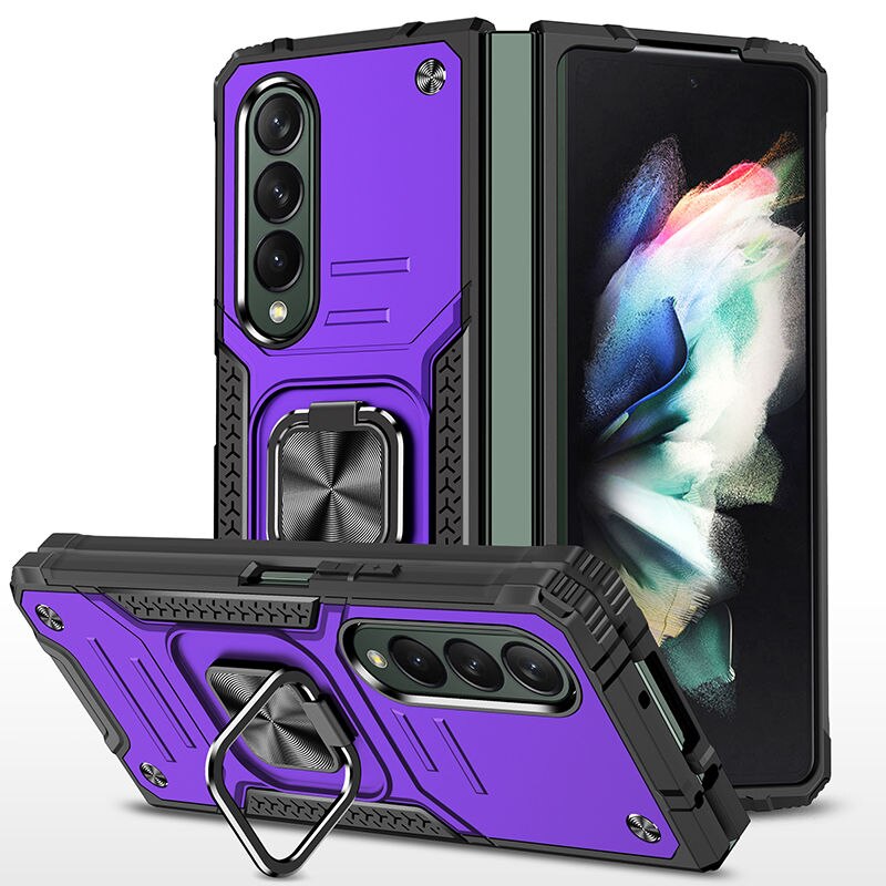 Case For Samsung Galaxy Z Fold 4 3 Case Camera Cover Built-in 360°Rotate Ring Stand Car Holder Magnetic Protective Shockproof Cover - 0 For Galaxy Z Fold 3 / Purple / United States Find Epic Store