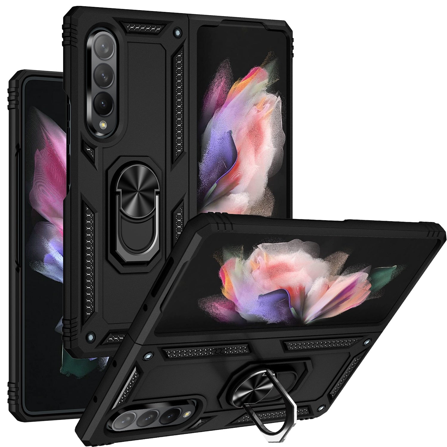 Case for Samsung Galaxy Z Fold 4 Fold 3, with Finger Ring Holder Kickstand, Military Grade Stand Cover Phone Cases for Z Fold4 - 0 Z Fold 3 / Black / United States Find Epic Store